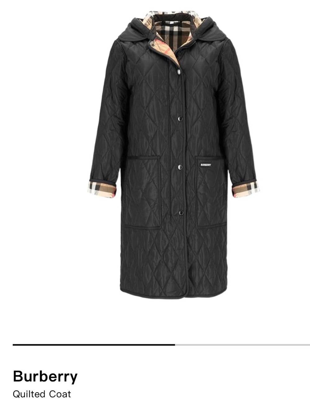 NWT Burberry Quilted Hooded Coat with Signature Check Trim